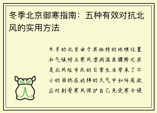 冬季北京御寒指南:五种有效对抗北风的实用方法 冬季北京御寒指南:五种有效对抗北风的实用方法